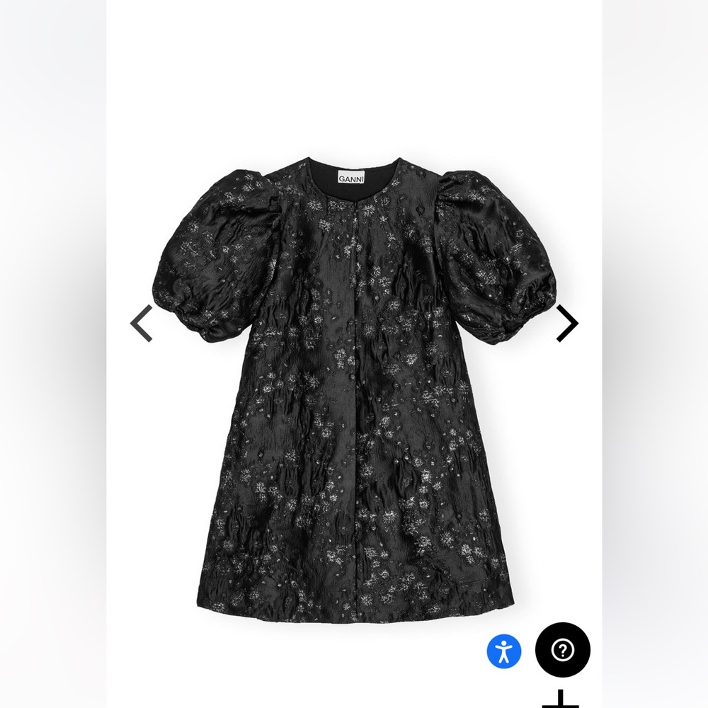 GANNI: BLACK/SILVER JACQUARD A-line mini dress (34)NWT